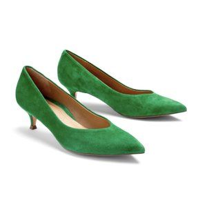 VIONIC Pointy Toe Kitten Heel Green Suede Pumps | Womens Size 8.5 US